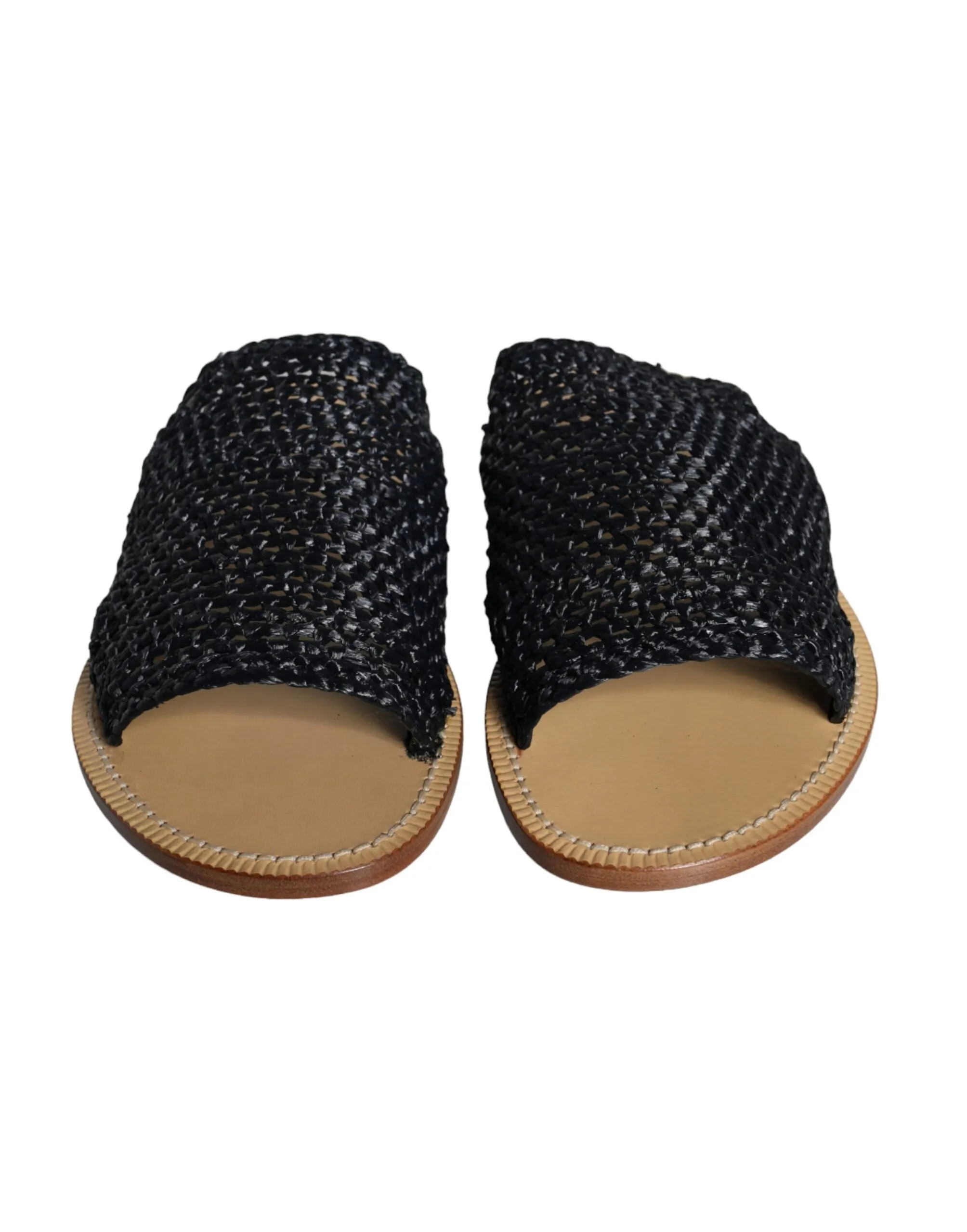 Light Brown Sandals Dolce & Gabbana Black Monochrome Braided Raffia Slides Shoes