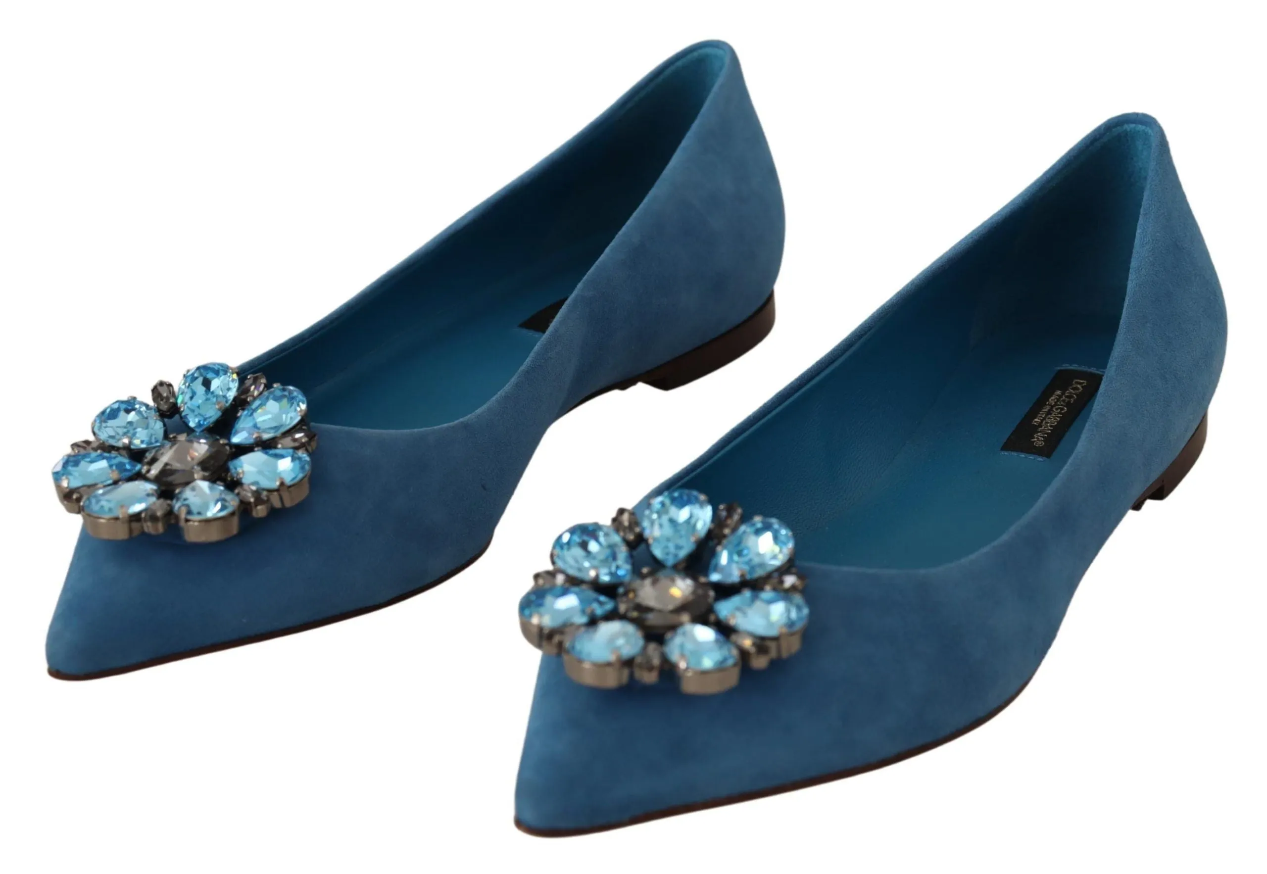 Dolce & Gabbana Blue Suede Crystals Loafers Flats Shoes Shoe Carnival Loafers