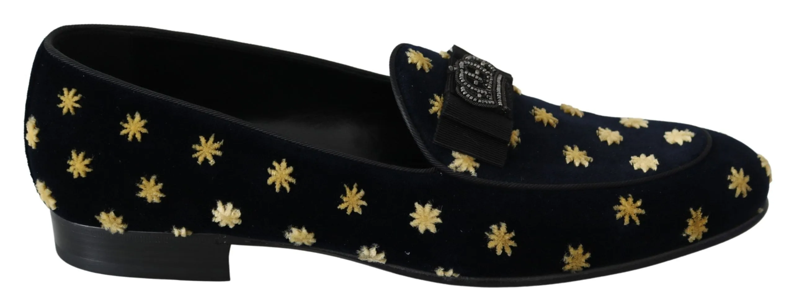 Dolce & Gabbana Blue Velvet Crown Slippers Loafers Shoes Bottoms Loafers