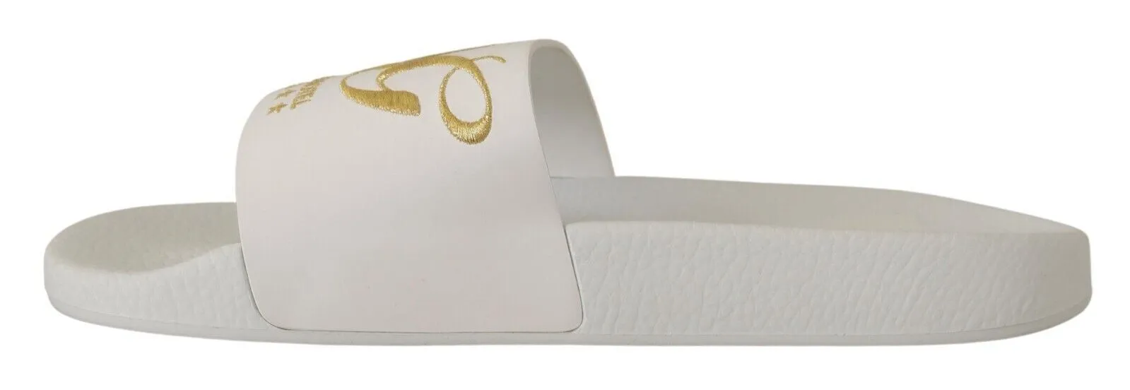 Eddie Bauer Sandals Dolce & Gabbana Chic White Leather Slides with Gold Embroidery