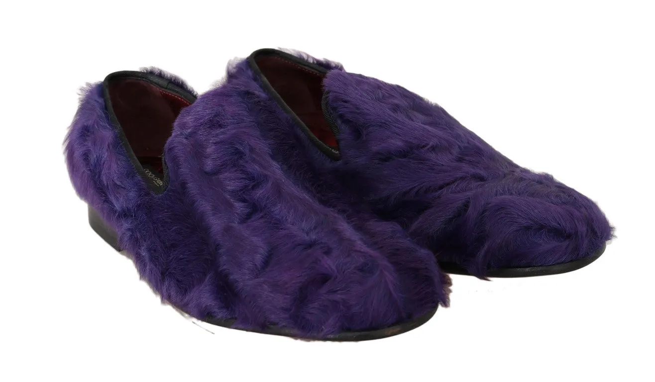Leather Loafers On Sale Dolce & Gabbana Purple Sheep Fur Leather Loafers
