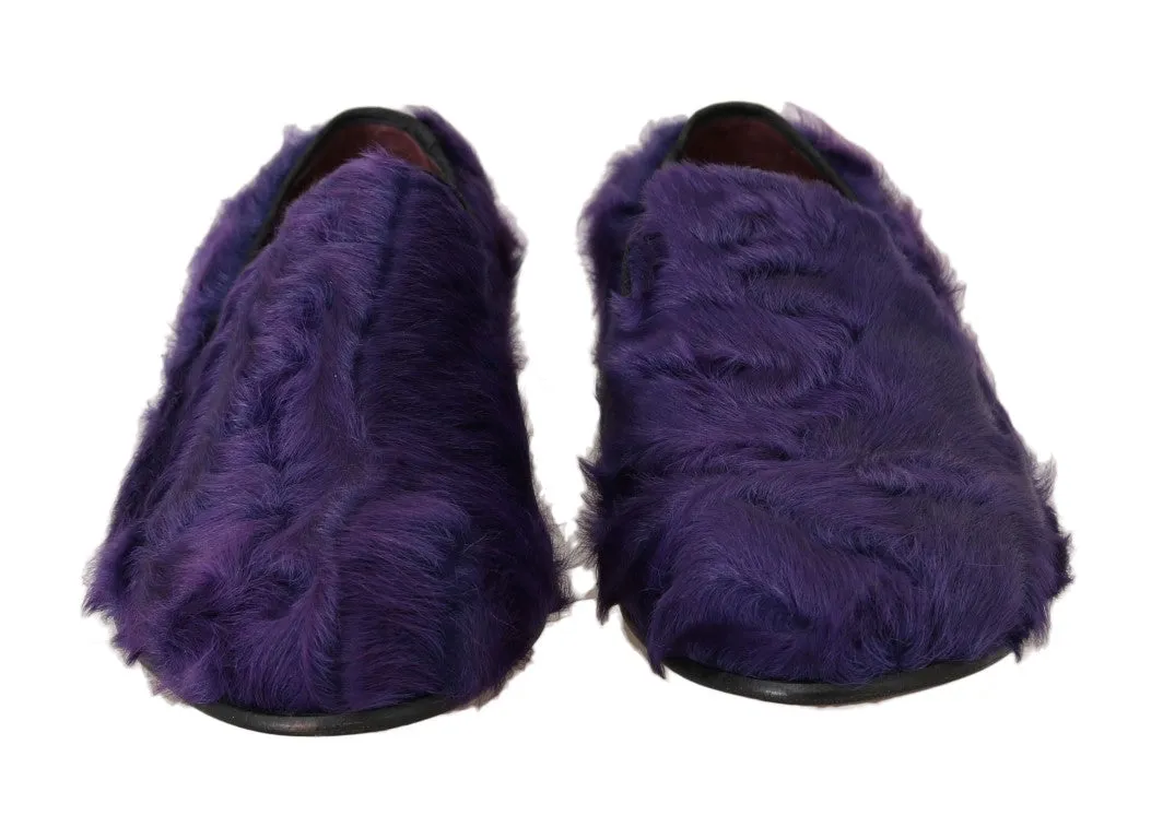 Dolce & Gabbana Purple Sheep Fur Leather Loafers Denise Loafers