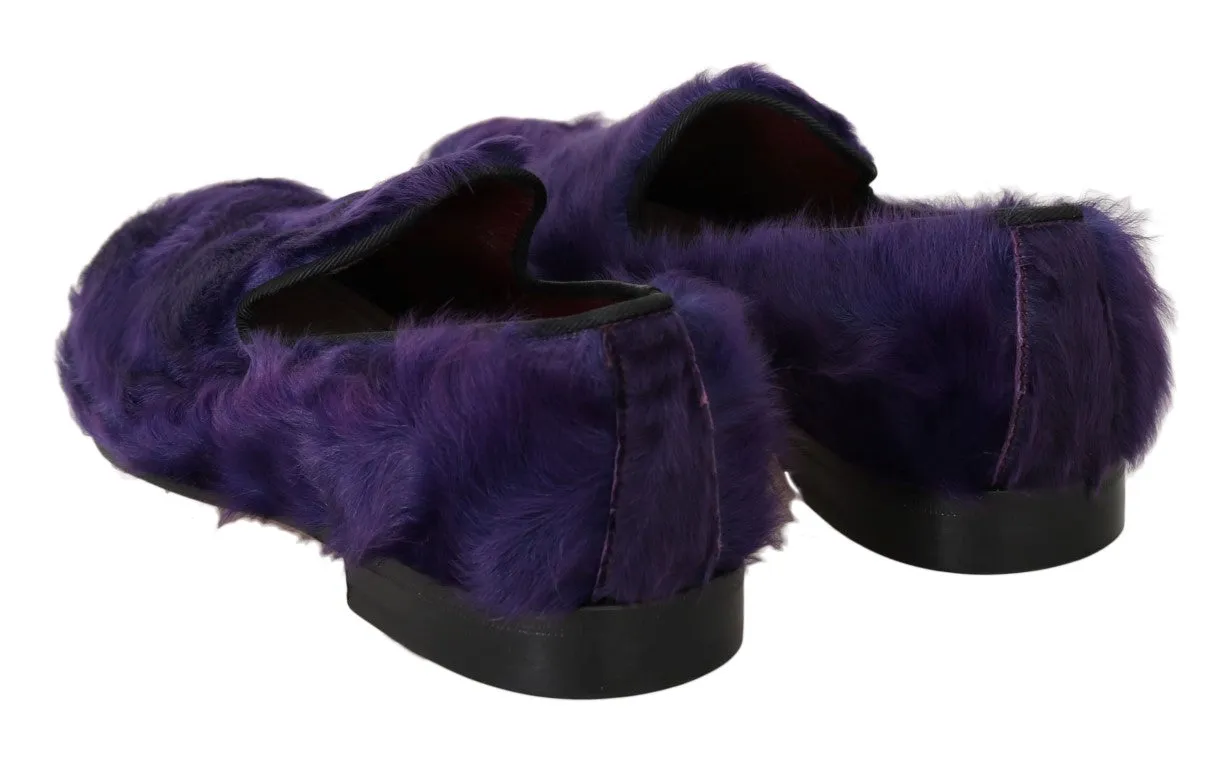 Dolce & Gabbana Purple Sheep Fur Leather Loafers Studded Loafers