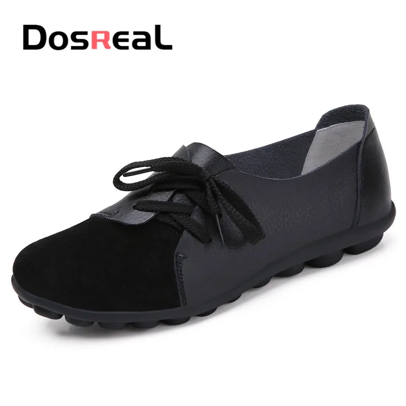 Two Tone Loafers Dosreal Women Fashion Flats Shoes Lace Up Loafers Shoes Outdoor Walking Shoes Female Ballet Flats Co