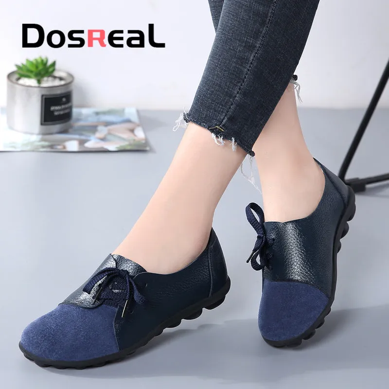 Soft Loafers Dosreal Women Fashion Flats Shoes Lace Up Loafers Shoes Outdoor Walking Shoes Female Ballet Flats Co