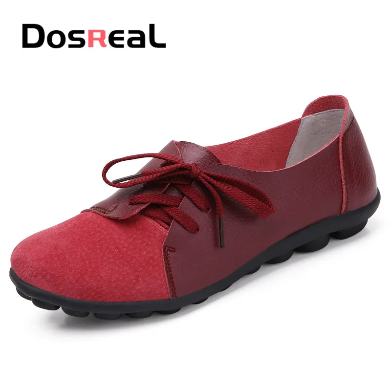 Dosreal Women Fashion Flats Shoes Lace Up Loafers Shoes Outdoor Walking Shoes Female Ballet Flats Co Toe Box Loafers