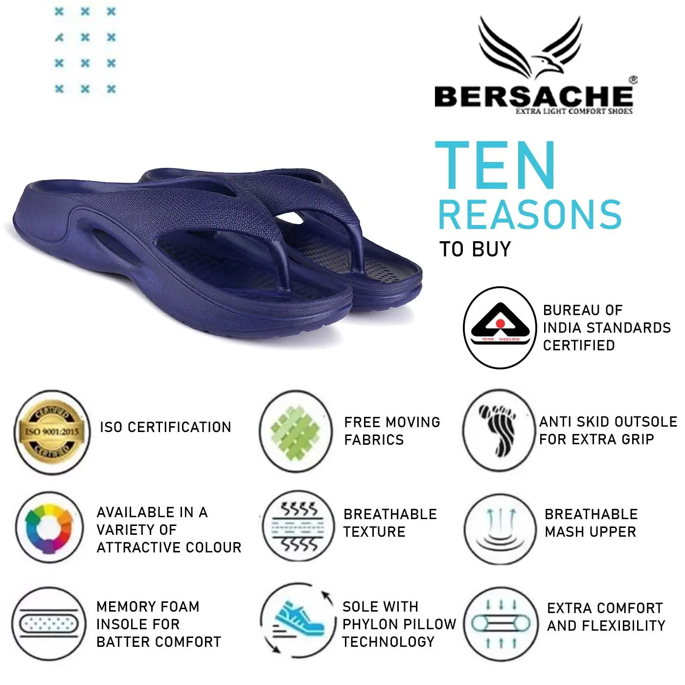 Sand Slippers Bersache Extra Soft Classic Casual with Back Strap Regular wear with Ultra Soft & Flexibility Technology Flip-Flop for Men's/ Boy's 6060-Navy
