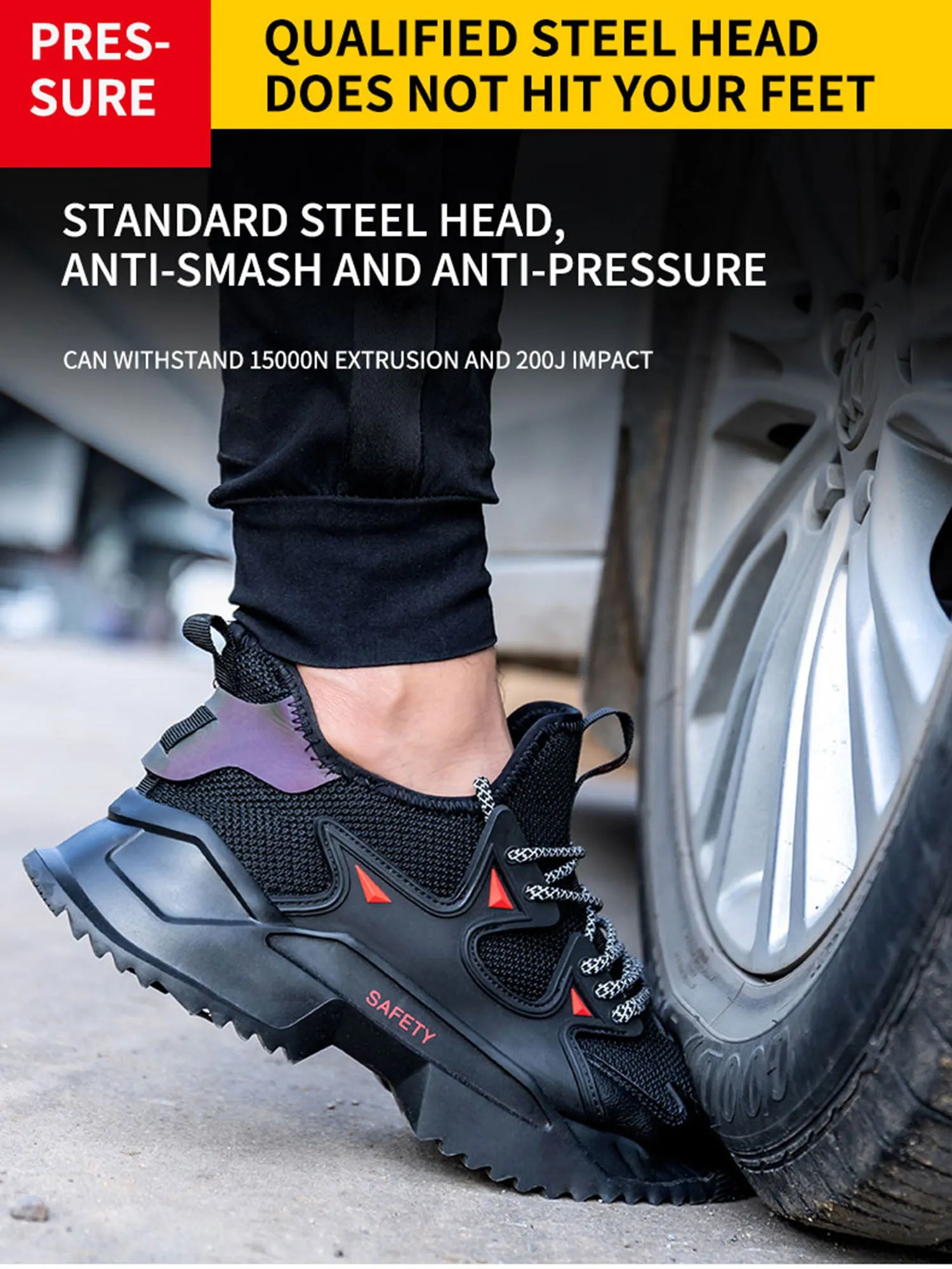 Mens Steel Toe Work Shoes Safety Shoes Breathable Construction Industrial Sneakers American Made Work Boots Composite Toe