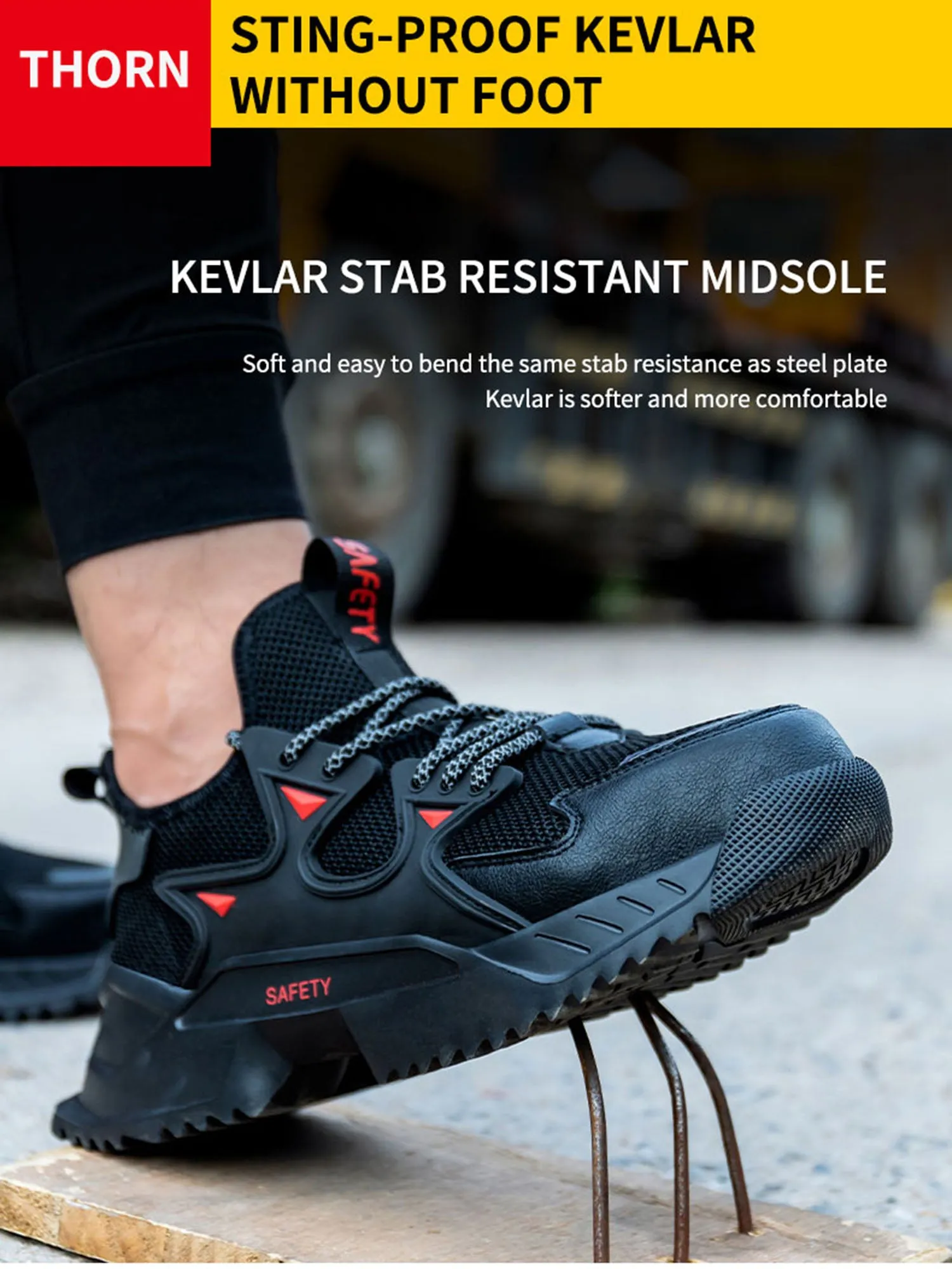 Nicks Work Boots Mens Steel Toe Work Shoes Safety Shoes Breathable Construction Industrial Sneakers