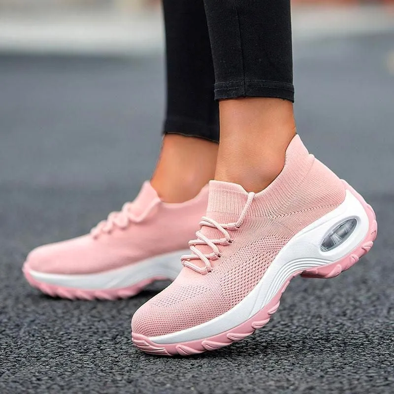 Vegan Leather Sneakers Nanccy Lace Up Walking Running Shoes Platform Sneakers