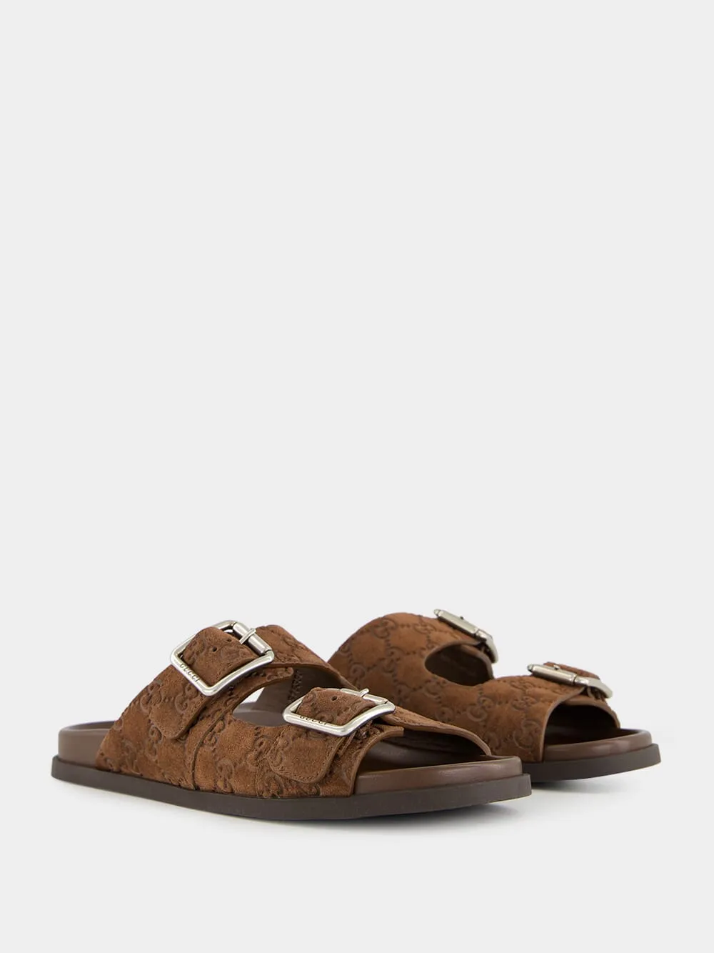 Buckle Strap Sandals Brown GG Suede Sandals
