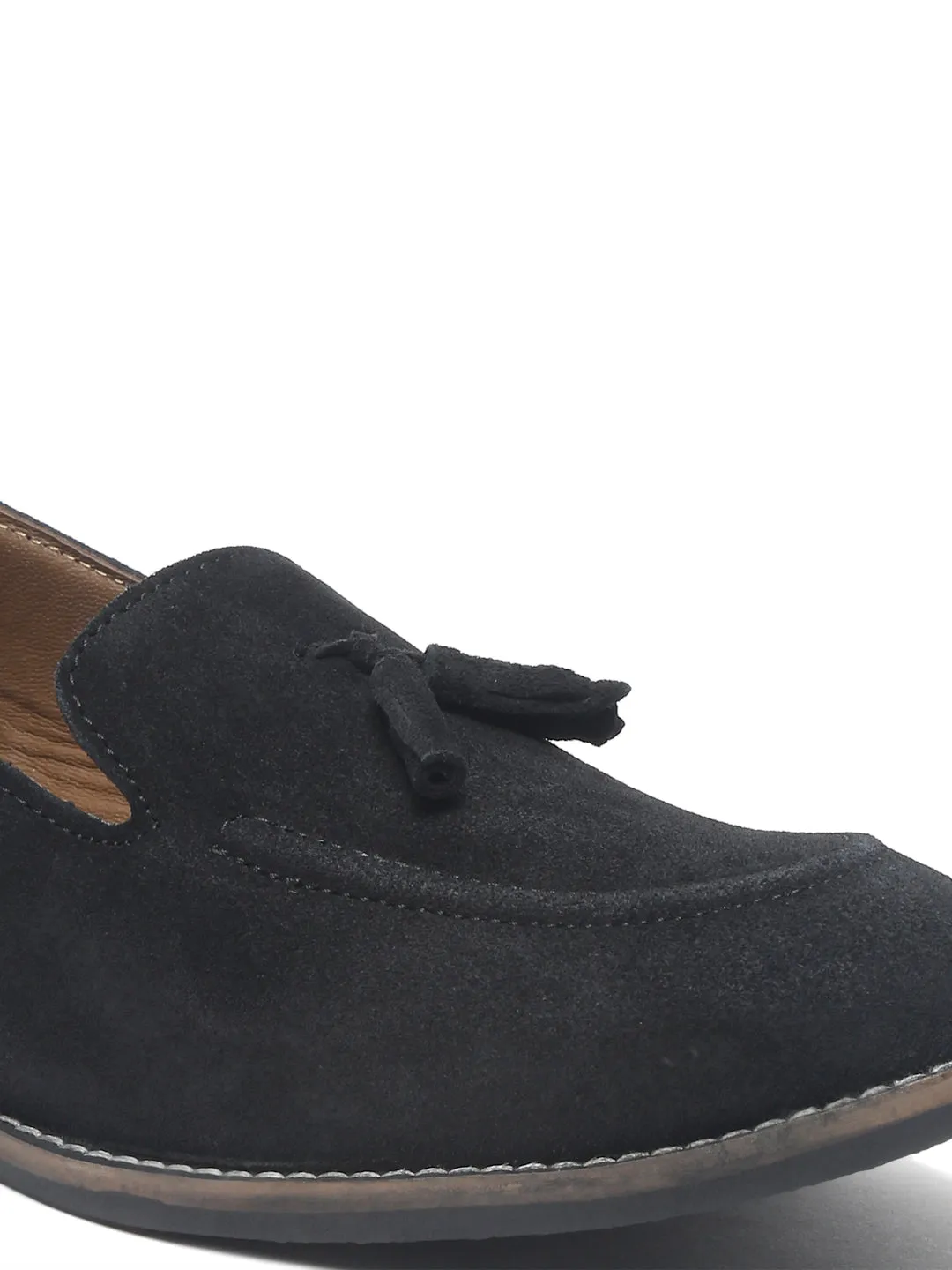 Teakwood Leather Men Solid Black Round-Toe Tasseled Loafers Popular Loafers