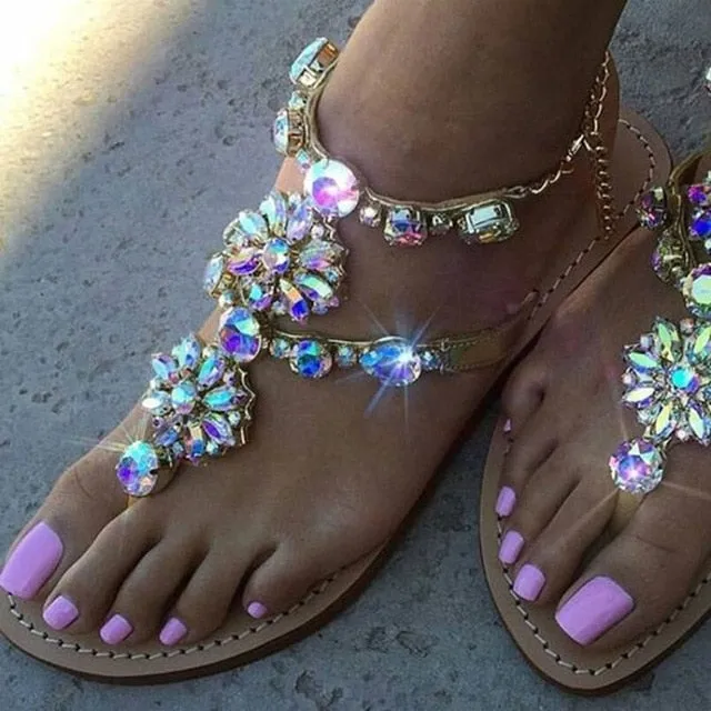 Summer Sandals Women Shoes 2019 Fashion Flat Sandals Rhinestones Crystal Shoes Women Slippers Flip Flops Sandalia Feminina 35-44 Dope Flip Flops