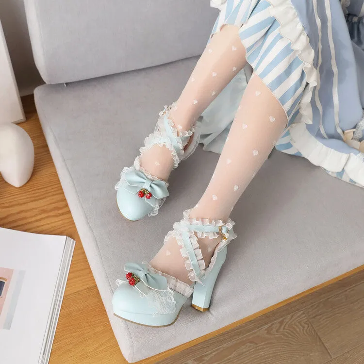 Sandals Toms Women's Lolita Lace Strawberry Deco Butterfly Bow Chunky Heel Platform Sandals