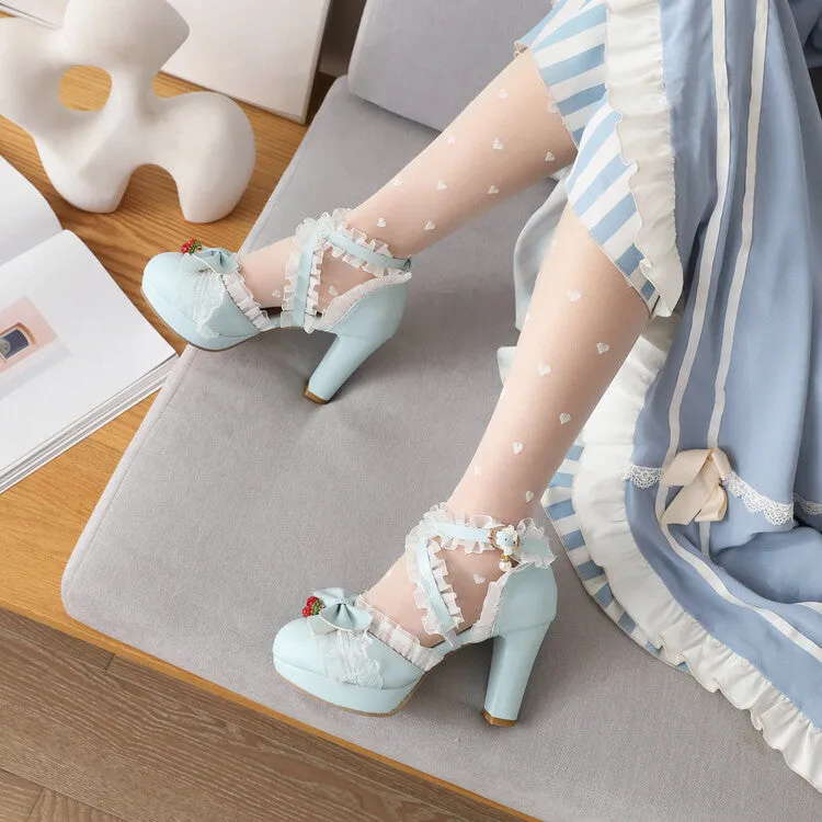 Women's Lolita Lace Strawberry Deco Butterfly Bow Chunky Heel Platform Sandals Sandals Montego Bay Montego Bay Jamaica