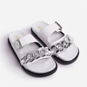 EGO Chain Designed Comfy Ladies Slipper - White Flower Slippers