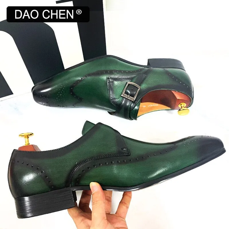 Union Loafers St Louis MONK STRAP SHOES BLACK GREEN WINGTIP GENUINE LEATHER MENS DRESS SHOES