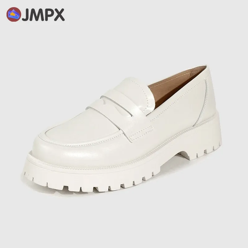 Loafers Steve Madden JMPX 2022 Brand Women Real Leather Shoes Fashion Autumn White High Platform Thick Heel Shoes Big Size 42 Woman Office Lady Pumps
