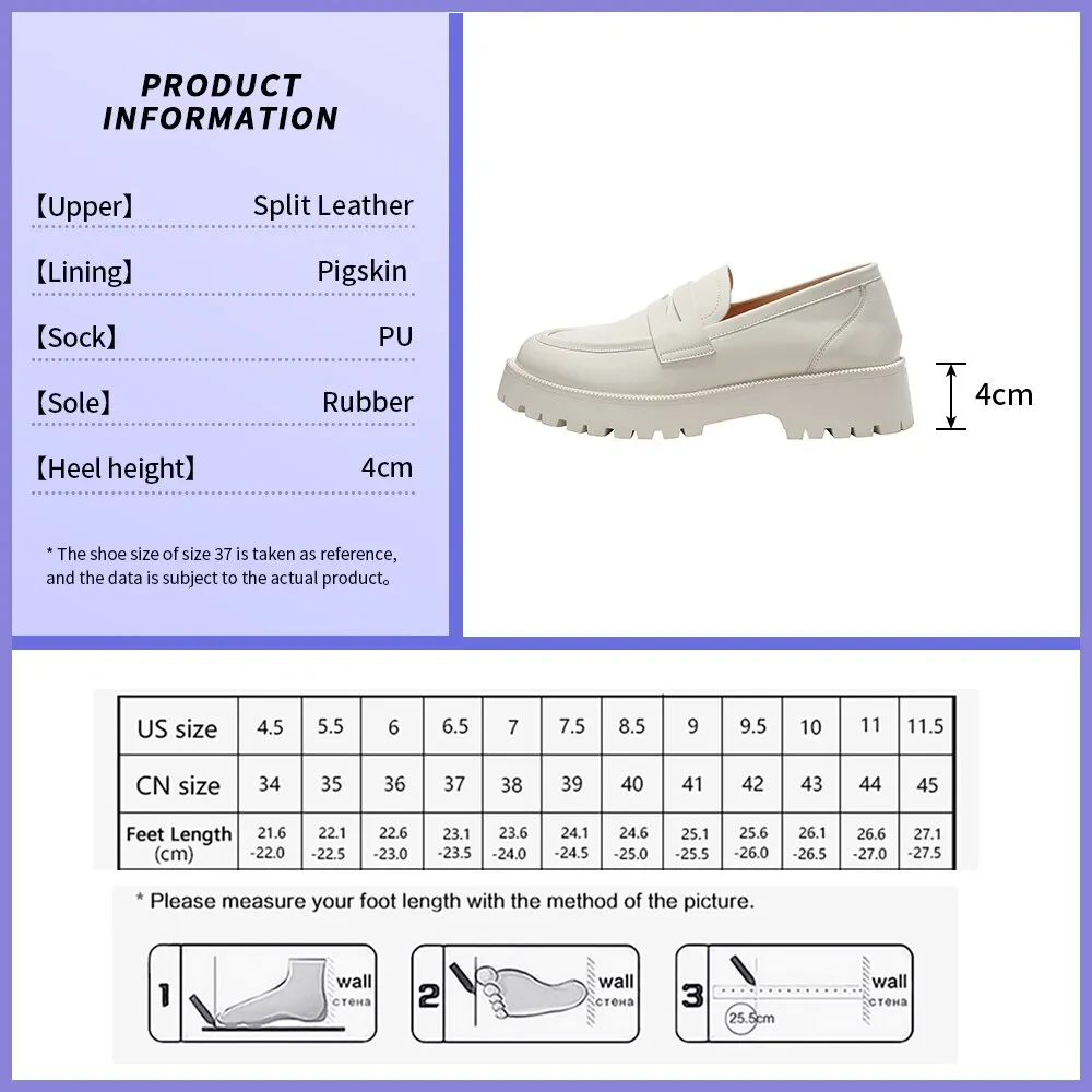 JMPX 2022 Brand Women Real Leather Shoes Fashion Autumn White High Platform Thick Heel Shoes Big Size 42 Woman Office Lady Pumps Sanders Loafers