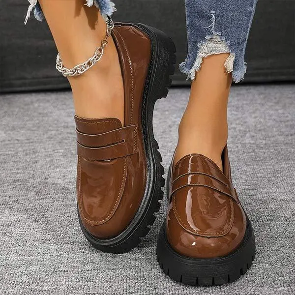 Women's Patent Leather Tassel Mid-Heel Vintage Loafers 14733205C Penny Loafers And Socks