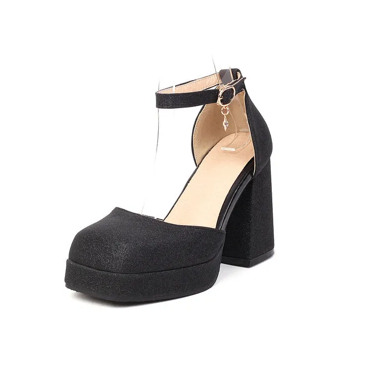 Sandals Royal Plantation Resort Women's Sparkling Square Toe Ankle Strap Metal Buckle Block Heel Sandals