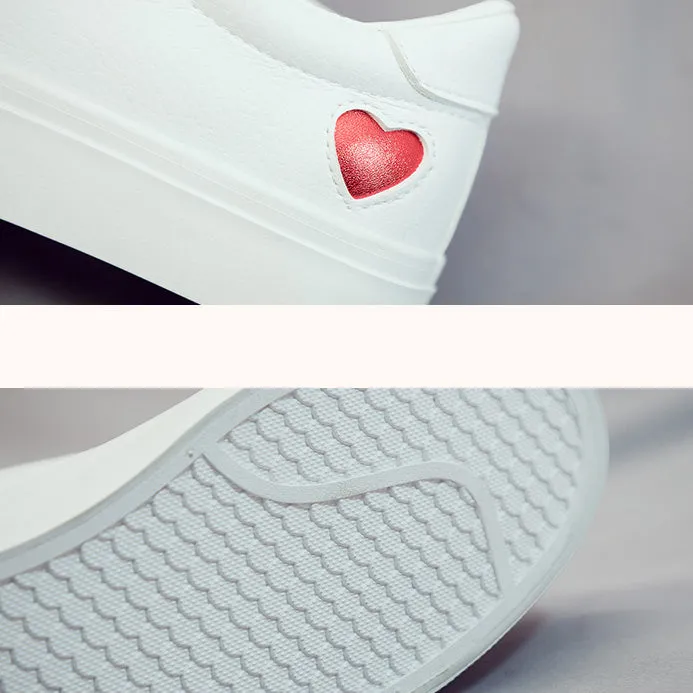 Womens Cute Love Heart Easy CleanFlats Sneakers All Stars Sneakers