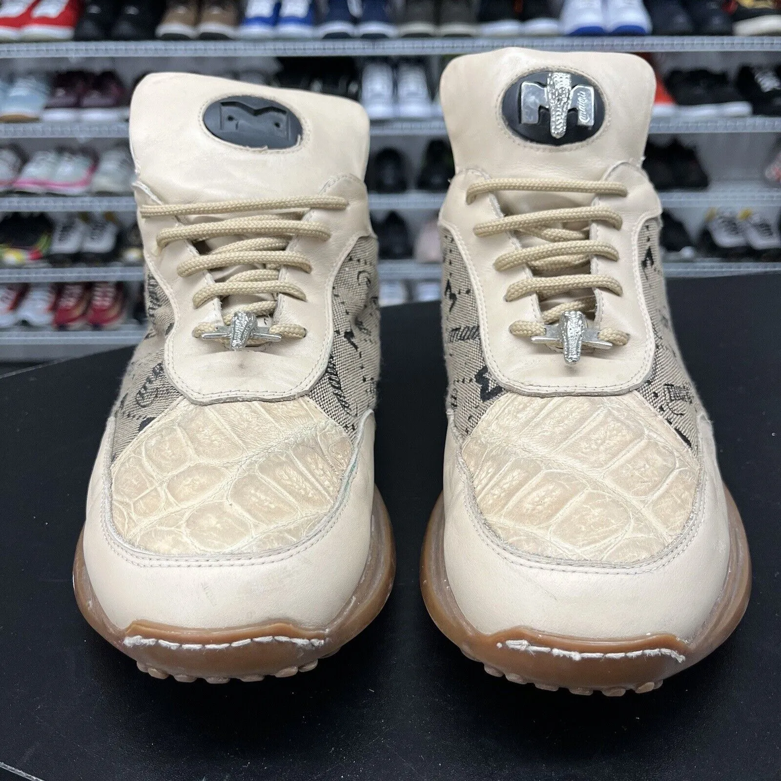 Demonia Sneakers Mauri King Aligator Crocodile Leather Beige Dress Shoes Men's Size US 10.5