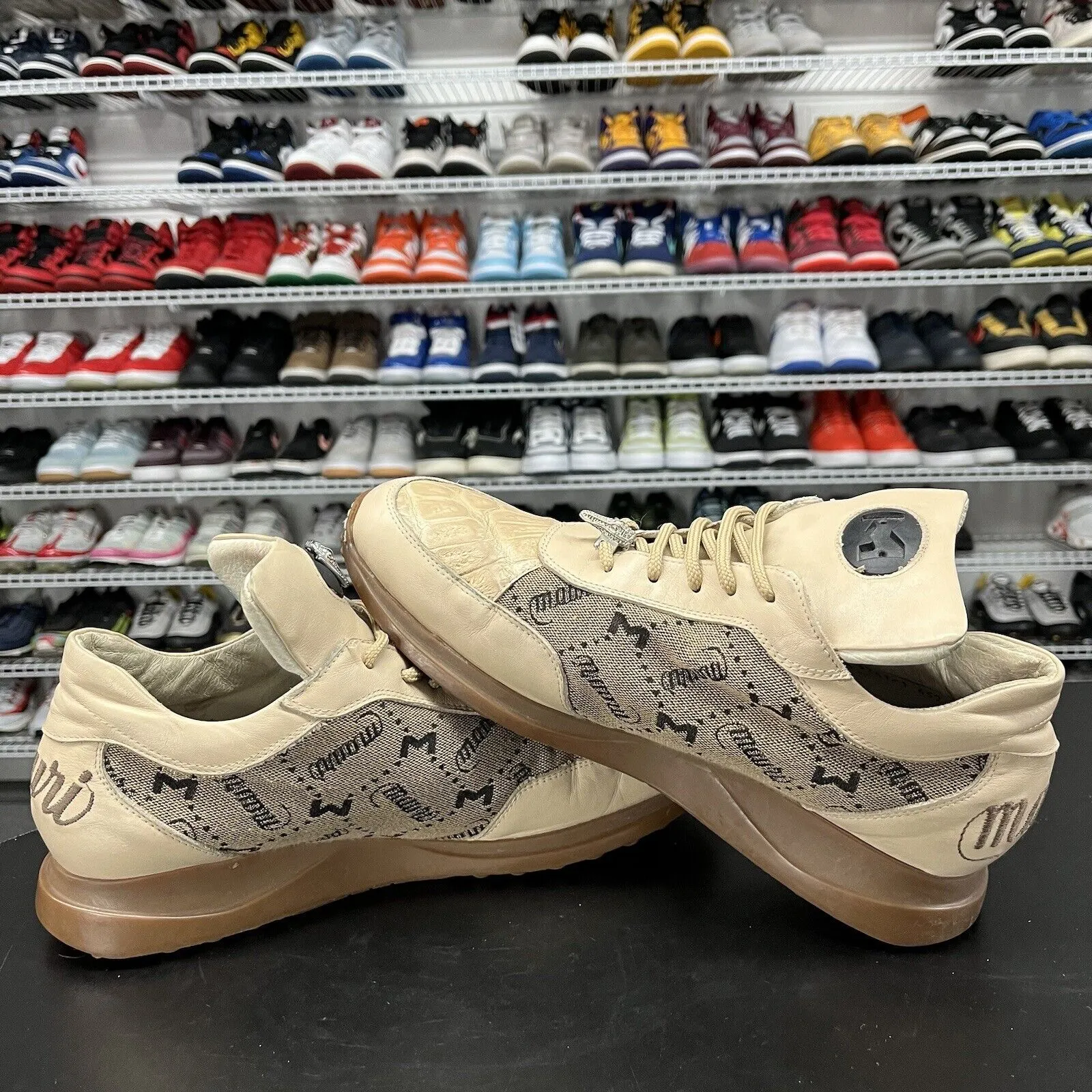 Hottest High Sneakers Mauri King Aligator Crocodile Leather Beige Dress Shoes Men's Size US 10.5