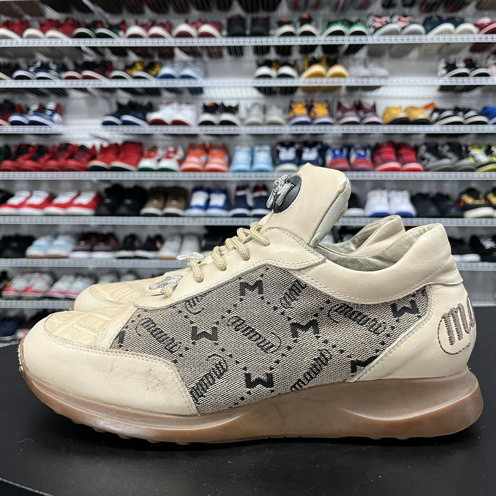 Mauri King Aligator Crocodile Leather Beige Dress Shoes Men's Size US 10.5 Double Standard Ballet Sneakers