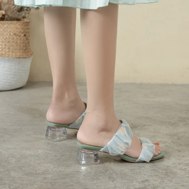 Walk Sandals Women's Square Toe Lace Crystal Medium Heel Block Heel Slides Sandals