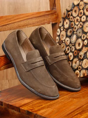 Teakwood Leather Men Solid Round-Toe Olive Loafers Tabi Loafers