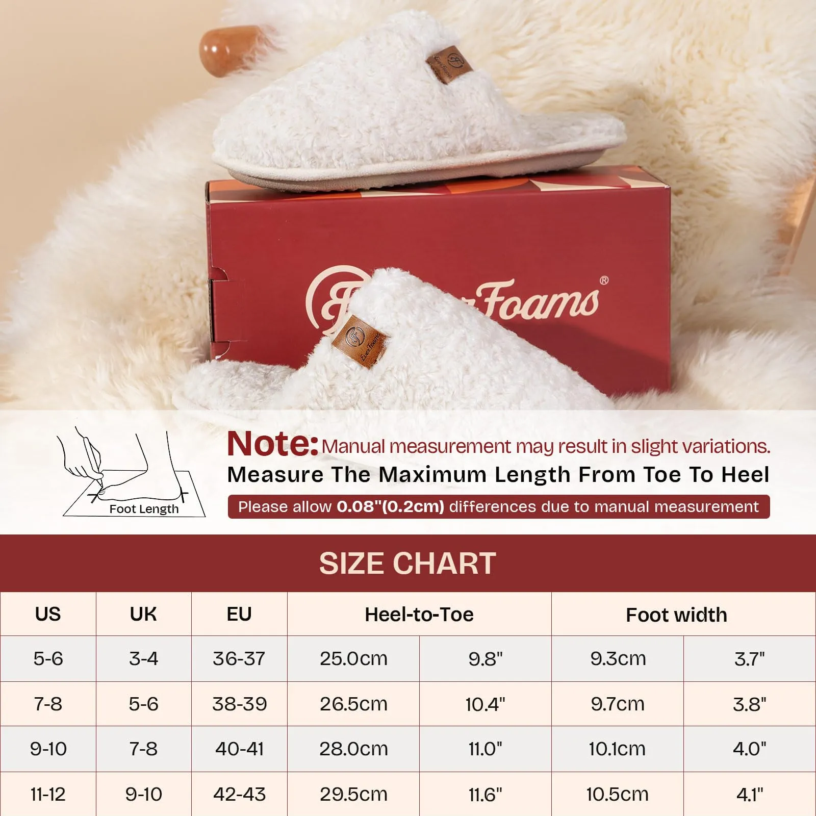 Granny Square Slippers Crochet EverFoams Women's Fuzzy Slip-on Slippers Warm Cozy Soft Lightweight Memory Foam Indoor House Shoes Cream White, 11-12 US