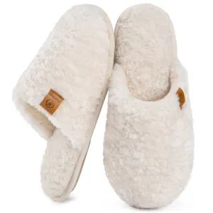 Sizing For Slippers EverFoams Women's Fuzzy Slip-on Slippers Warm Cozy Soft Lightweight Memory Foam Indoor House Shoes Cream White, 11-12 US