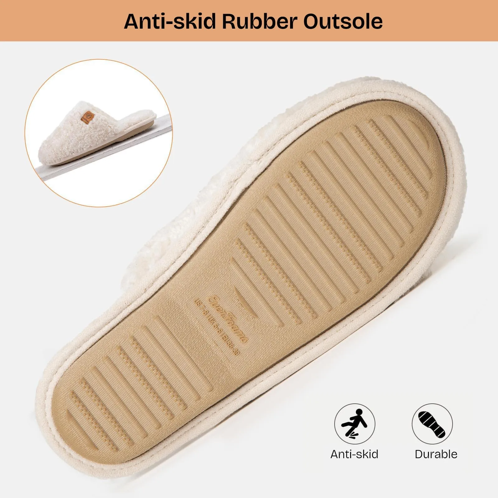 Ruby Slippers Sale EverFoams Women's Fuzzy Slip-on Slippers Warm Cozy Soft Lightweight Memory Foam Indoor House Shoes Cream White, 11-12 US