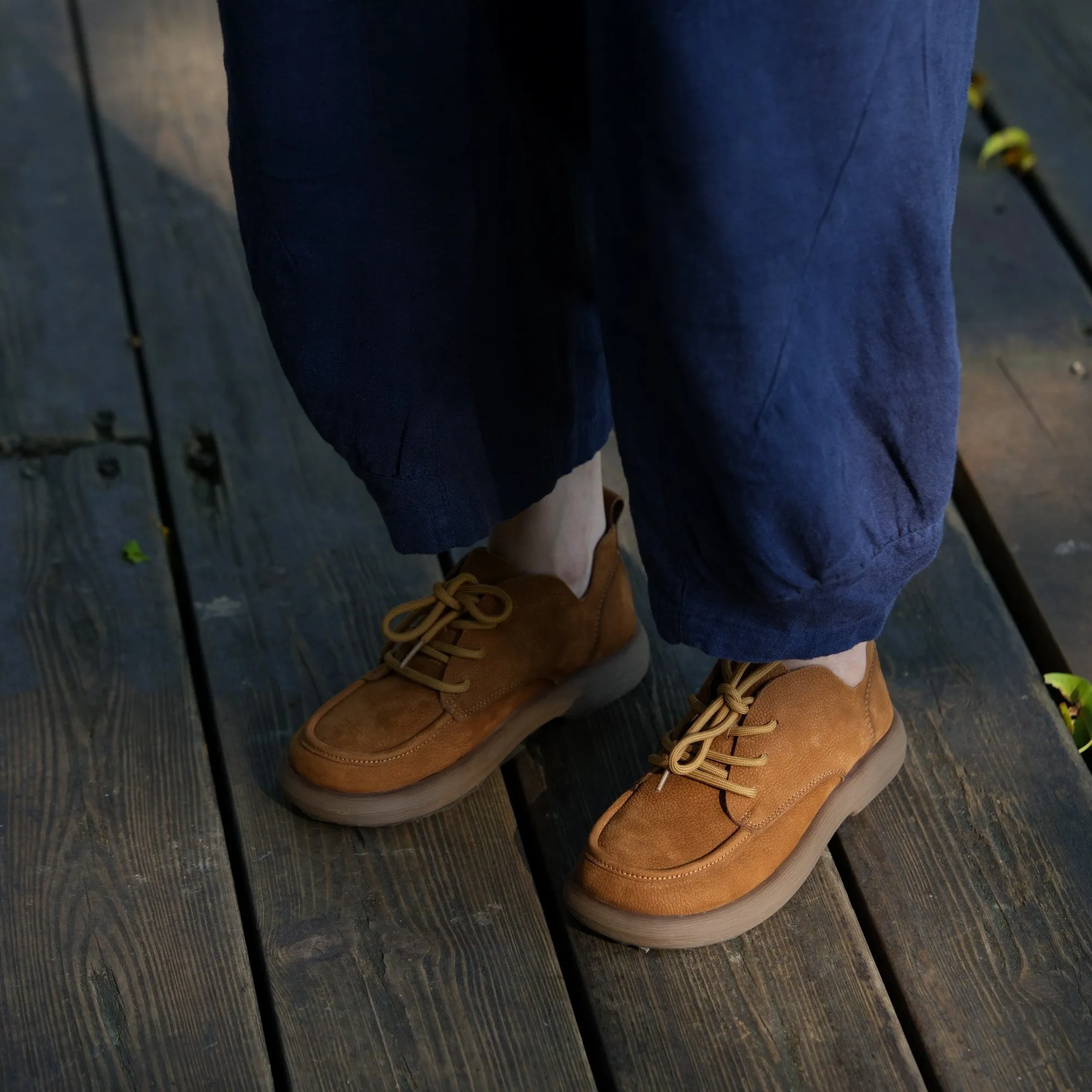 Lace Up Oxfords Soft Leather Derby Flats For Women in Coffee/Gray/Brown Oxford Brogue