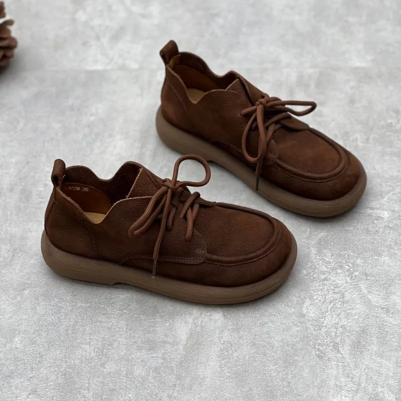 Oxford Britanico Lace Up Oxfords Soft Leather Derby Flats For Women in Coffee/Gray/Brown