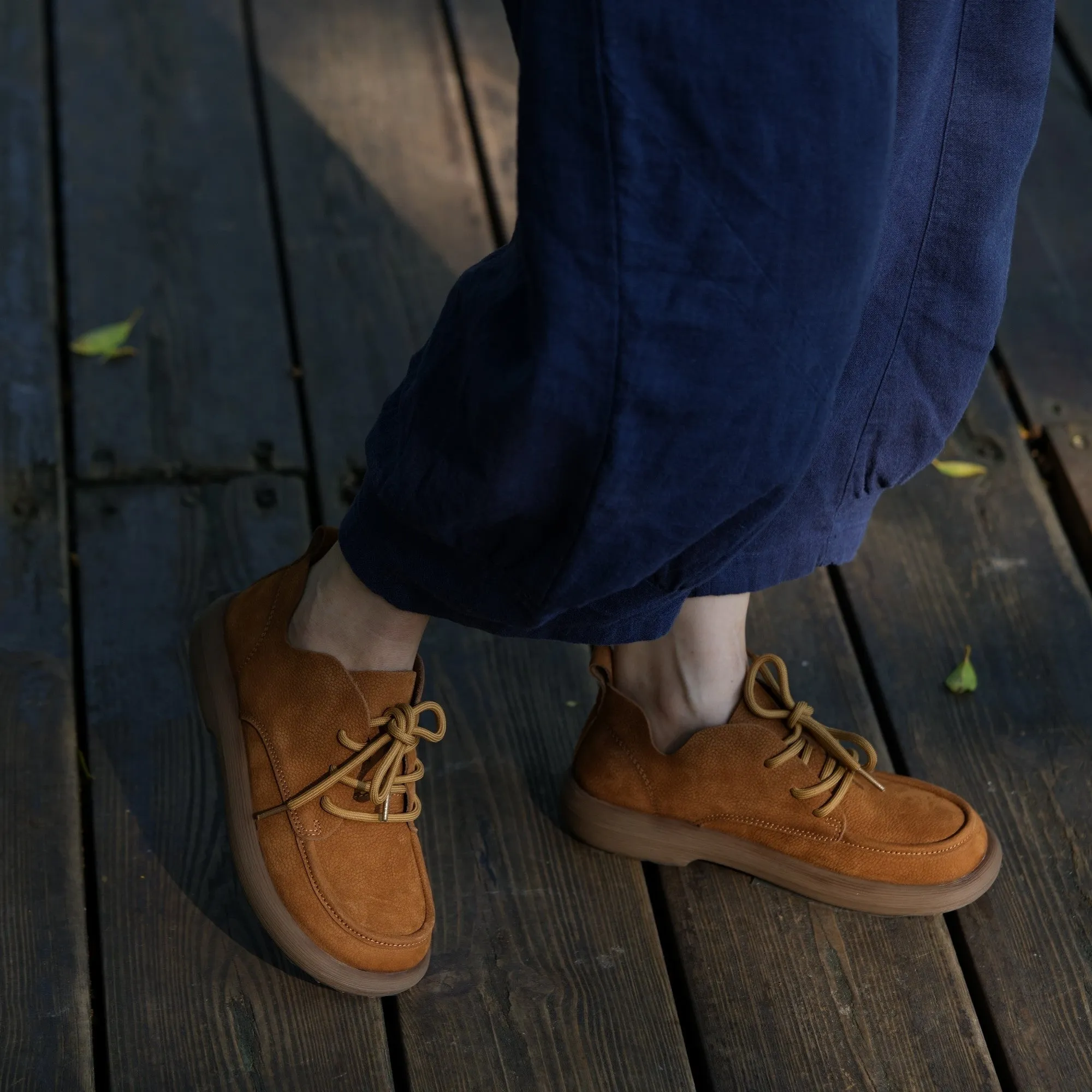 Lace Up Oxfords Soft Leather Derby Flats For Women in Coffee/Gray/Brown Demonia Oxfords