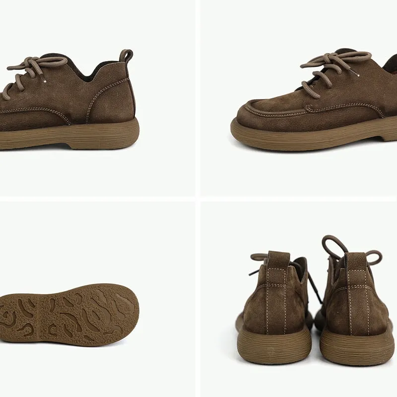 Rucker Park Oxfords Lace Up Oxfords Soft Leather Derby Flats For Women in Coffee/Gray/Brown