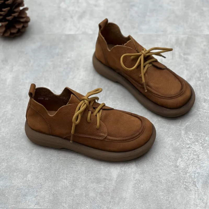 Red And White Saddle Oxfords Lace Up Oxfords Soft Leather Derby Flats For Women in Coffee/Gray/Brown