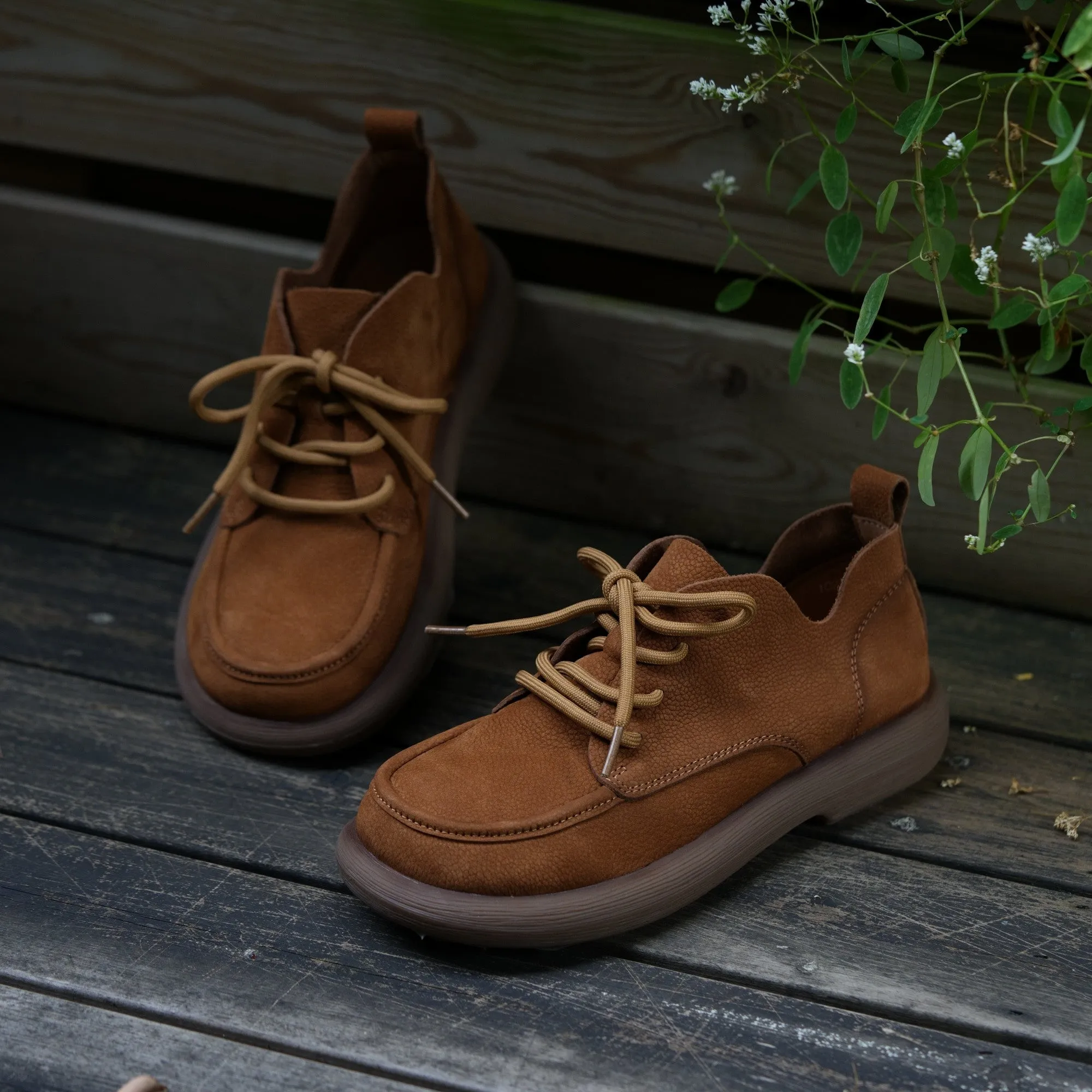 Lace Up Oxfords Soft Leather Derby Flats For Women in Coffee/Gray/Brown Oxfords Vs Derbies