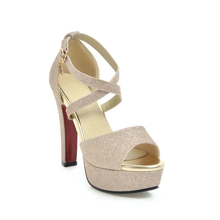 6pm Sandals Women's Sparkling Ankle Wrap Platform Chunky Heel Sandals