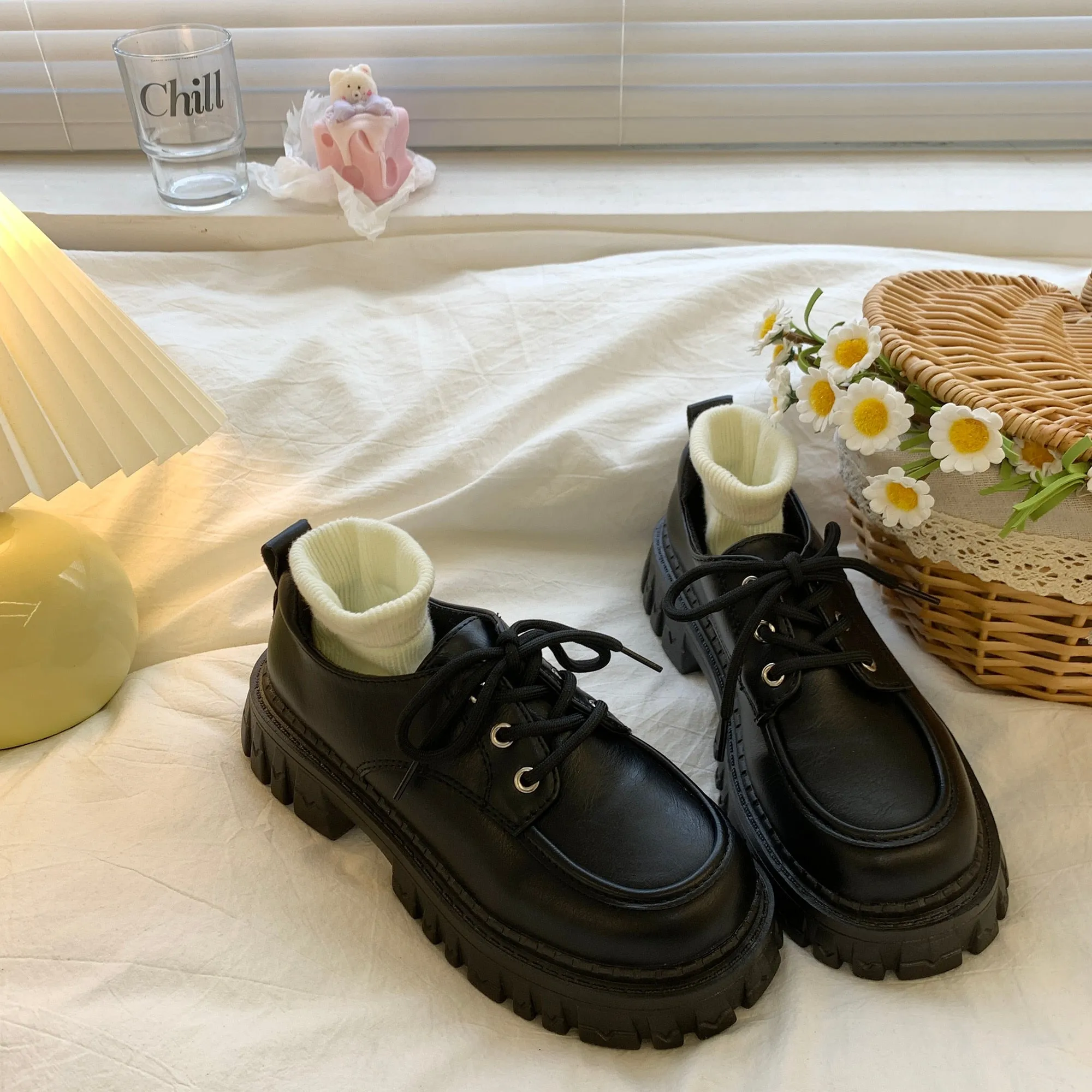 Purpdrank - Women Shoes Autumn Round Toe Female Footwear All-Match Loafers With Fur Clogs Platform Casual Sneaker British Style Oxfords Fall Loafers Size 6