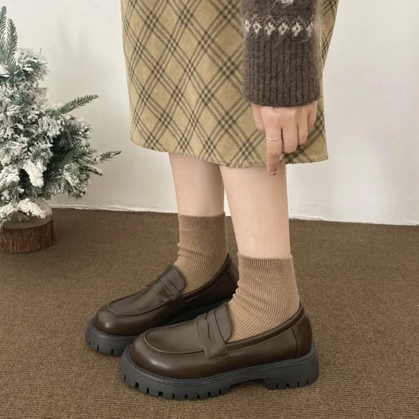 Purpdrank - Women Shoes Autumn Round Toe Female Footwear All-Match Loafers With Fur Clogs Platform Casual Sneaker British Style Oxfords Fall Paw Loafers