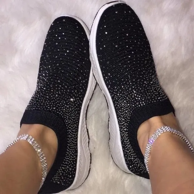 Casual Summer Loafers Women shoes Sneakers Shiny Sock shoes woman  Comfortable Casual Loafers Shoes Slip On Female Vulcanize Shoes