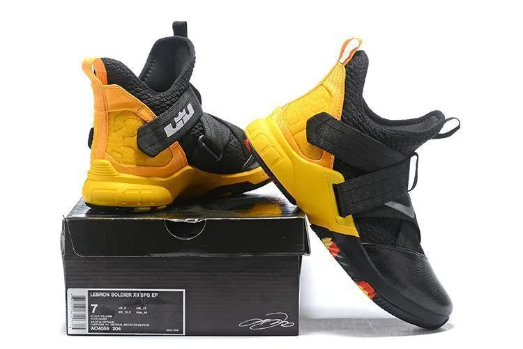Nike Lebron Soldier XII 12 SFG EP Black Yellow Men Shoes Sale Size US 7-12 Best Asics Everyday Running Shoes