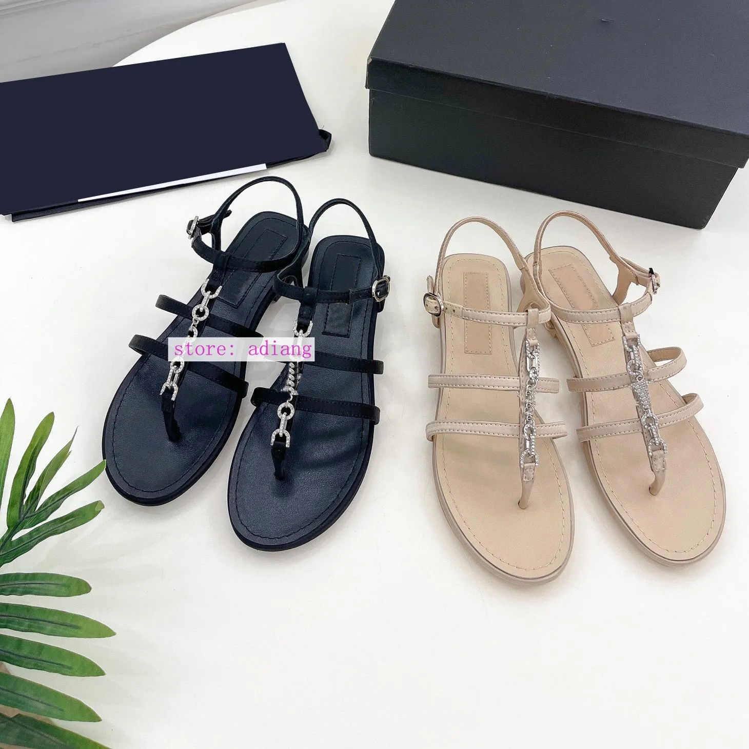 Jeans And Flip Flops flip flops flats rhinestone leather sandals fashion women shoes 2023 apricot black 35-41