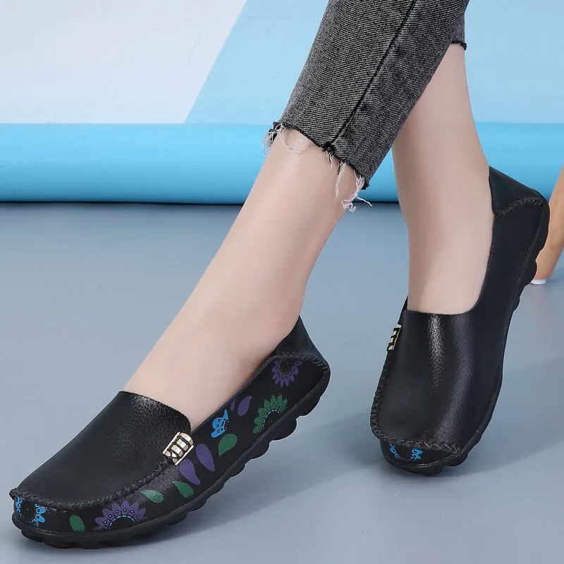 Flowers Loafers Women Flat Shoes With Sewing Thread Soft Shoes Loafers Bar And Grill Catonsville
