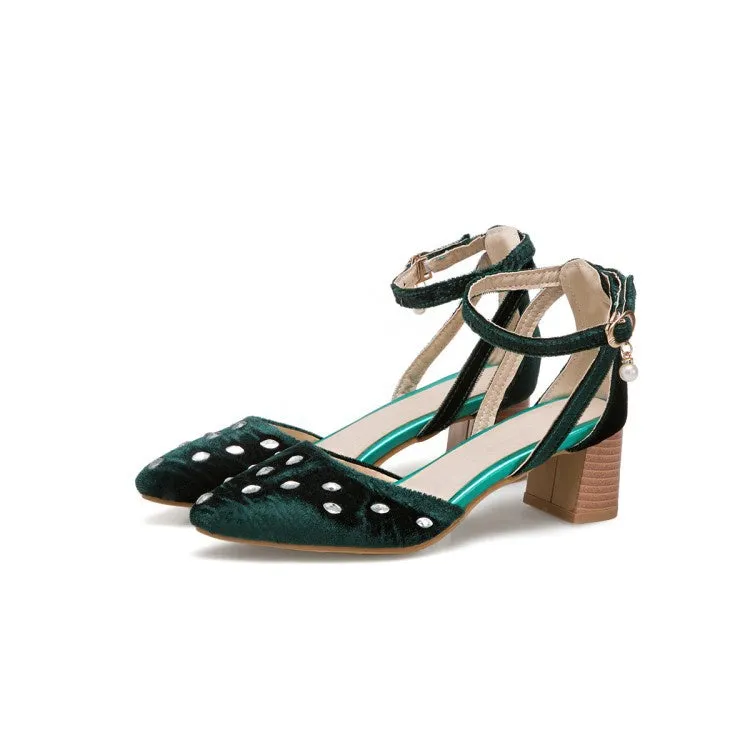 Women's Rhinestone Pointed Toe Mid Heel Sandals Teva Olowahu Sandals