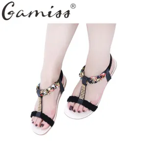 Gamiss Bling Rhinestone Flats Women Sandals Beach Women Flip Flops Summer Casual Flats Shoes Comfort Shoes Ladies Flat Slippers Dirty Flip Flops