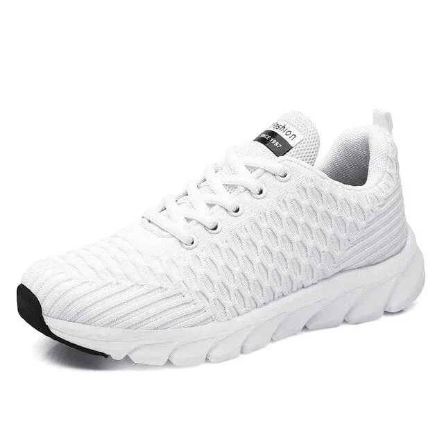 Women Breathable Running Shoes White Lace Sneakers